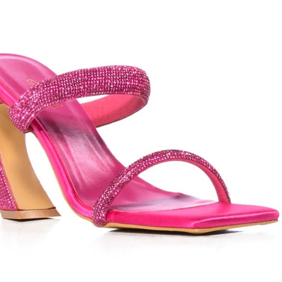 Pink Rhinestone Heel Open Toe Sandals - Picture 6 of 6